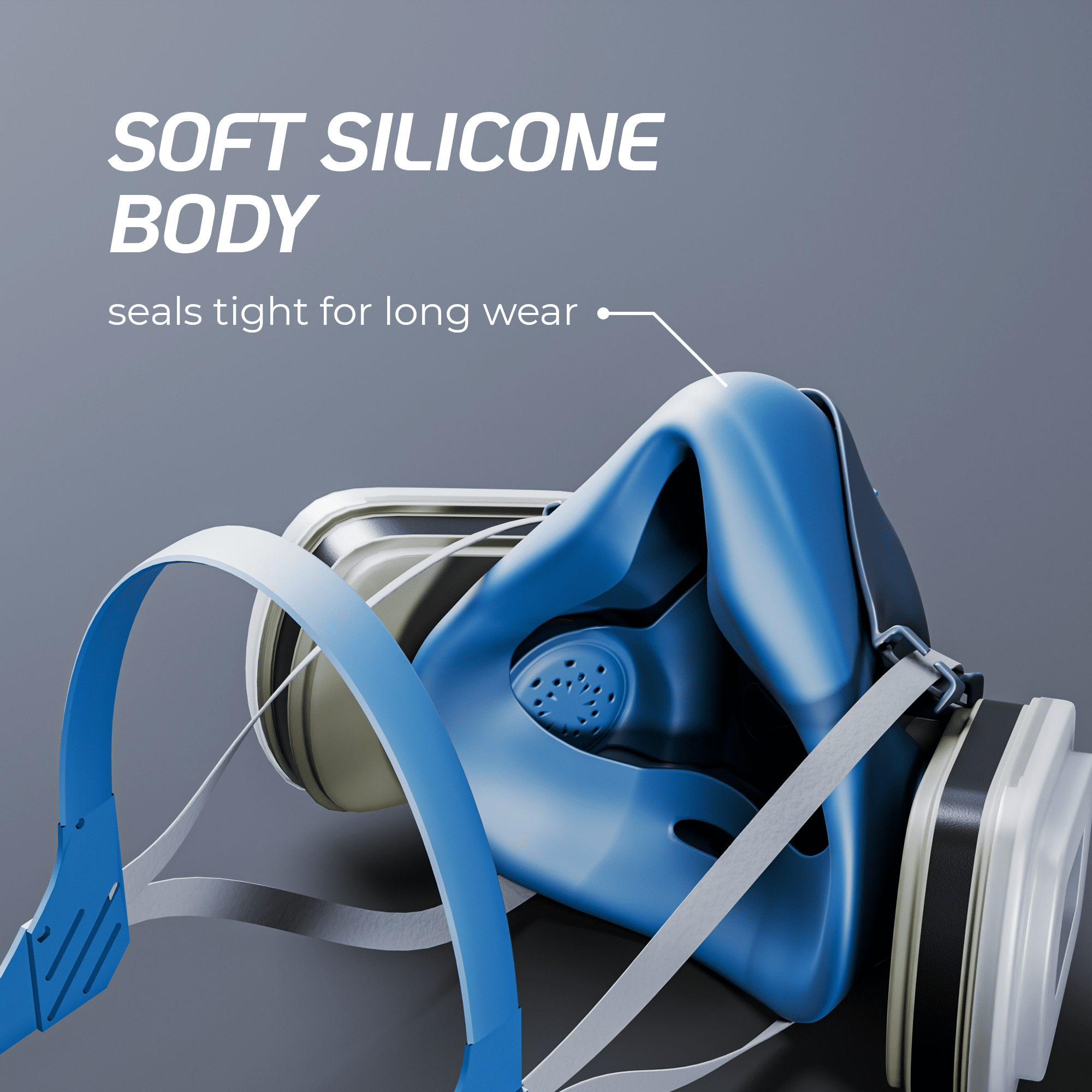 Comfortable Silicone Dust Mask for All-Day Wear An inside view of the respirator mask, highlighting the soft silicone body that creates a tight, comfortable seal for long wear.
