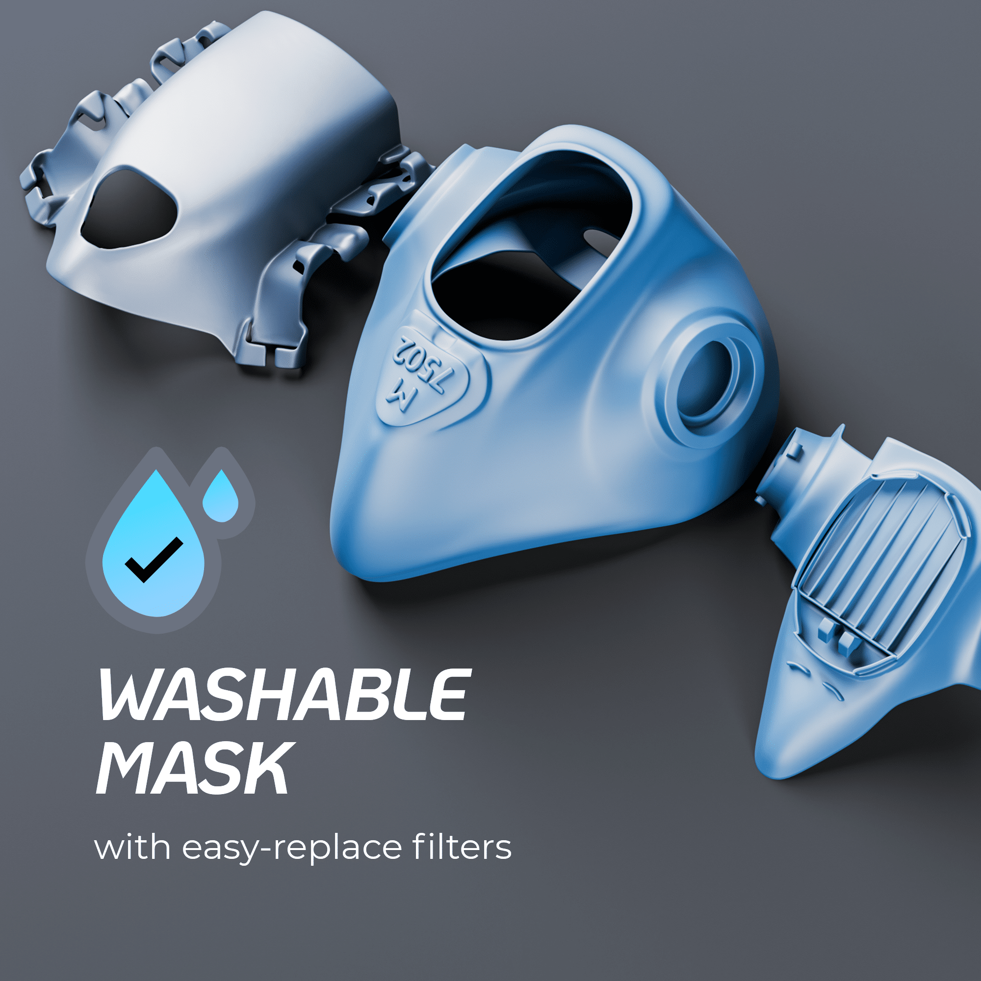 CoreMask M7502 Respirator Mask Blue half-face N95 respirator mask with dual cartridges for dust and fume protection