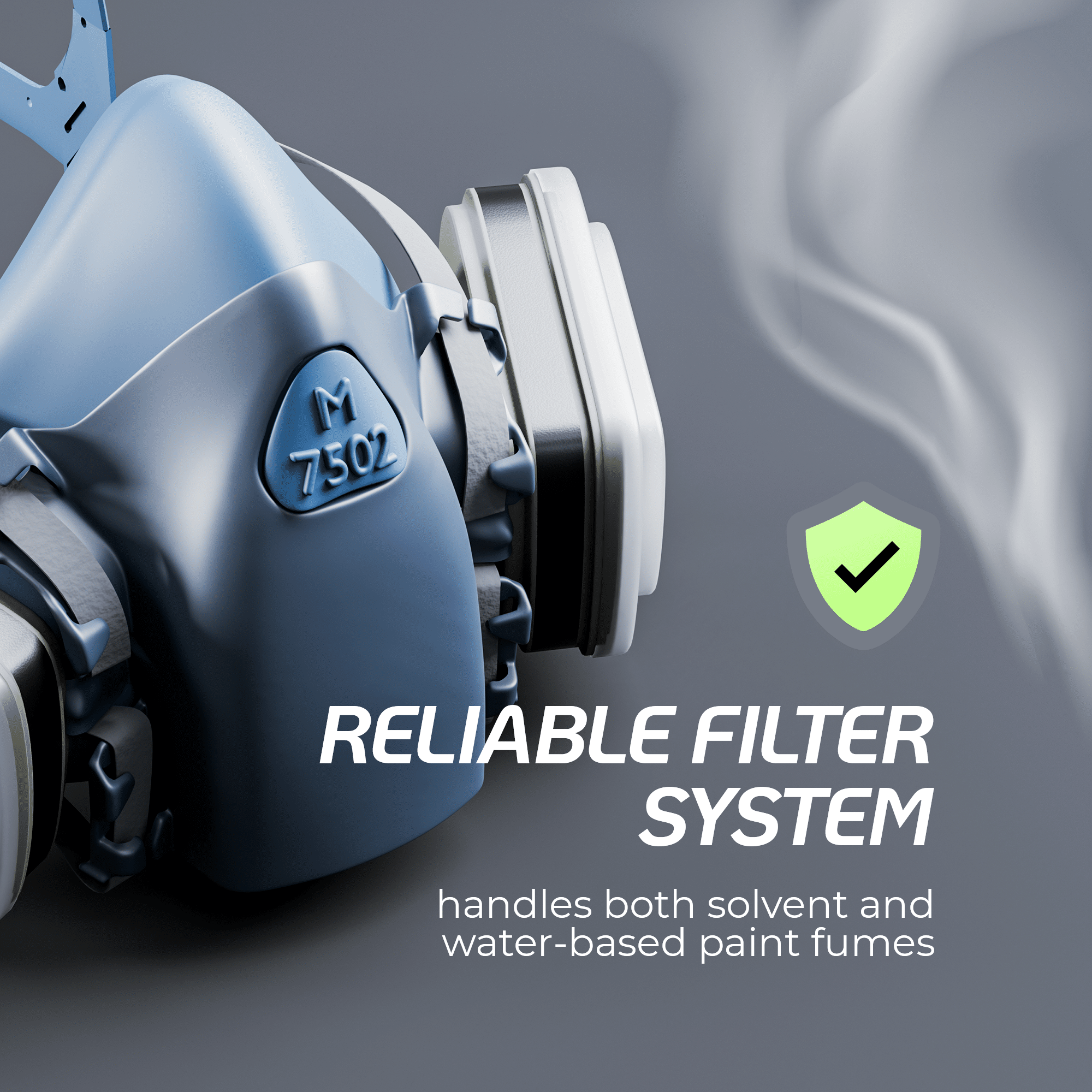 Reliable Respirator for Paint and Solvent Fumes Close-up of the Coremask respirator's filter system, which reliably handles both solvent and water-based paint fumes.