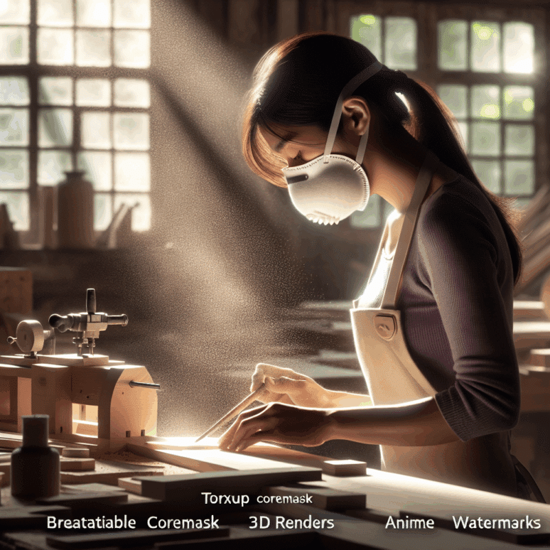 A washable face seal on the CoreMask respirator worn by a craftsman in a well-lit workshop, ensuring long-term comfort and protection.