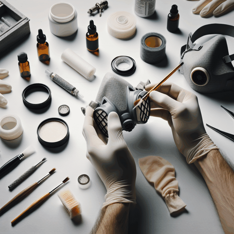 Person checking ProDefend filter after resin work to detect odour breakthrough and maintain respiratory safety.