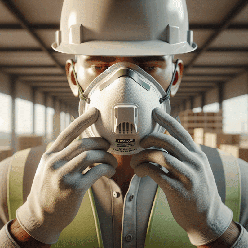 Tradesperson fitting a dust mask under a hard hat using the Torxup CoreMask for safe and comfortable wear on construction sites.