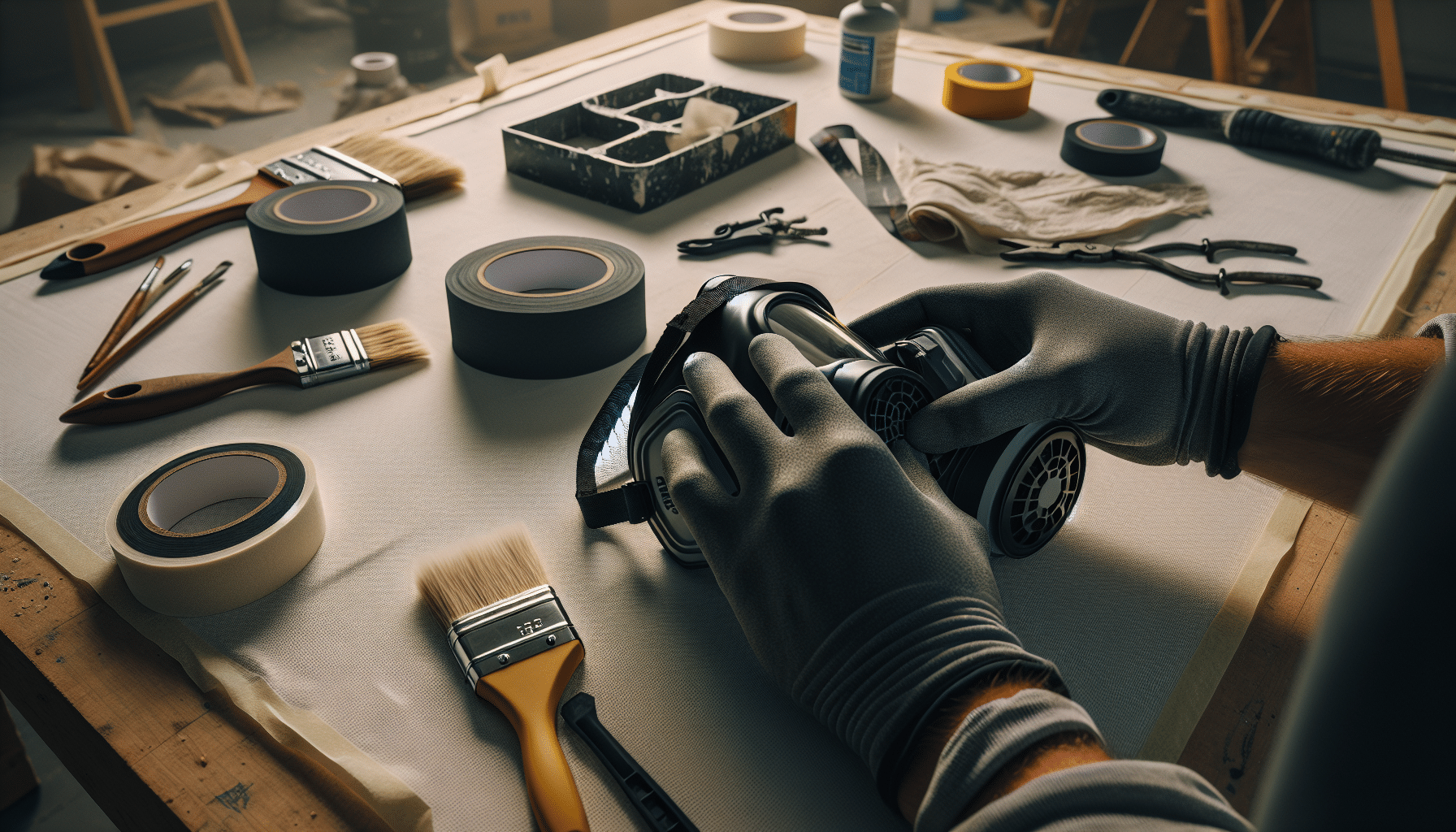 Hands replacing a carbon filter pad in a half-face paint respirator as used in the ProDefend subscription.