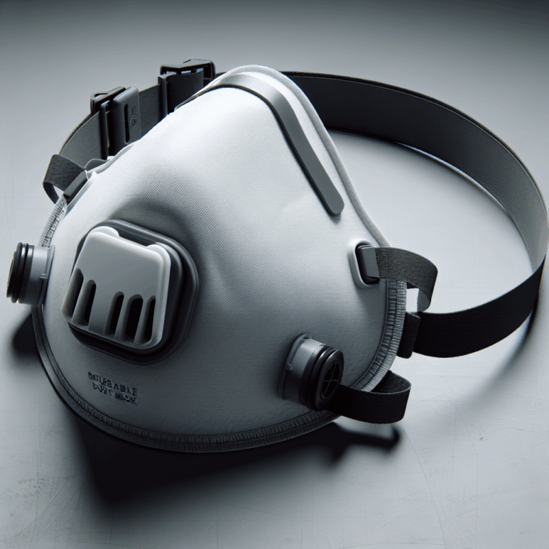 Close-up image of CoreMask reusable dust mask UK with clear view of replaceable filters and ergonomic fit on a neutral surface.