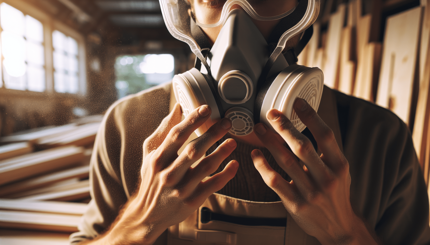 Close-up of washable face seal being adjusted on a CoreMask respirator, highlighting flexible design and secure fit.
