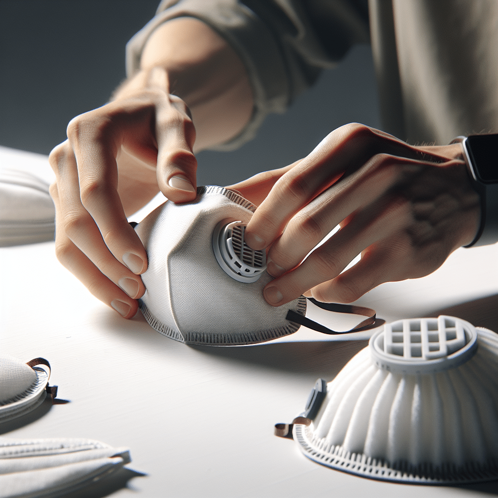 Hands demonstrating quick filter swap onto a FlowCore or ProDefend reusable mask with clear click-fit connection.