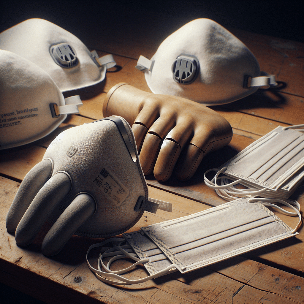 Premium reusable dust mask beside discarded disposables on UK workbench, showing contrast in quality and reuse potential.