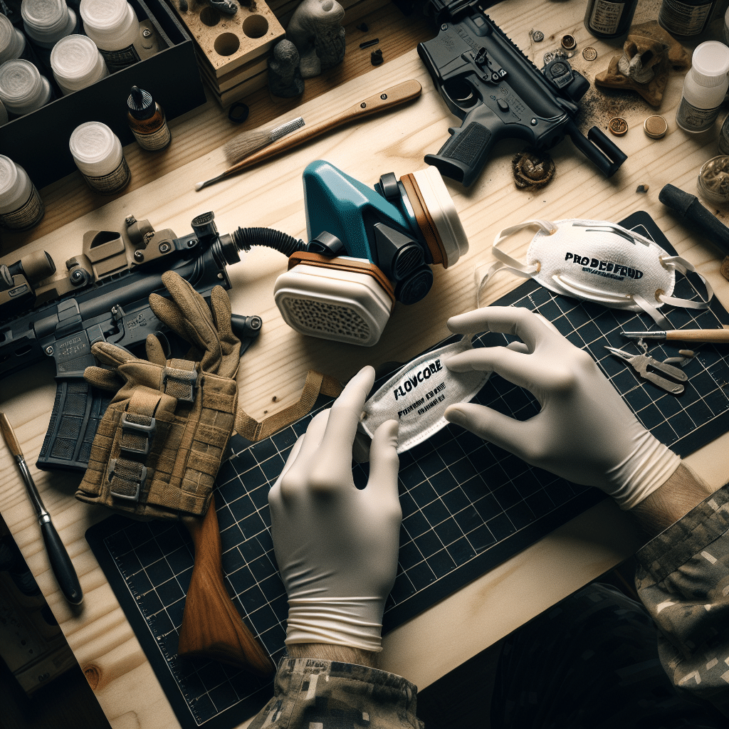 Hands fitting FlowCore and ProDefend filters into a reusable mask on a hobbyist's bench—best resin filters setup for DIY safety.