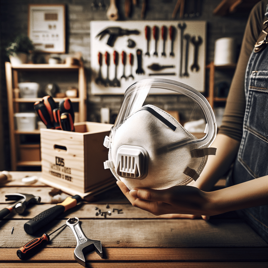 Image illustrating reusable dust mask savings with a Torxup CoreMask versus used disposable masks in a DIY workshop environment.