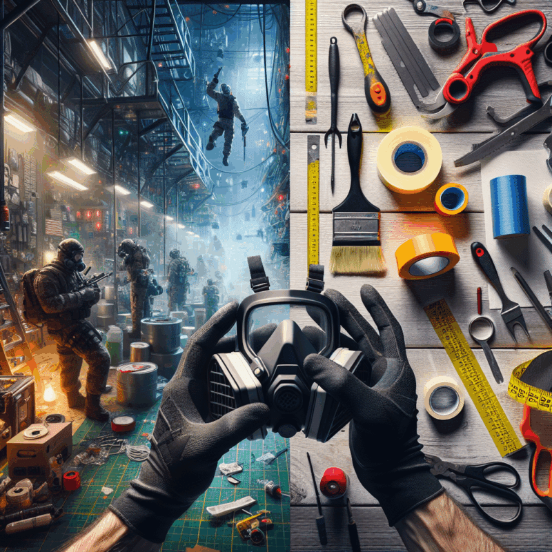 Split scene showing trade dust mask filters—FlowCore in workshop use and ProDefend in DIY painting task for safe respiratory protection.