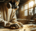 DIY user sanding timber indoors with a respirator, demonstrating timber sanding masks and protective gear effectiveness.