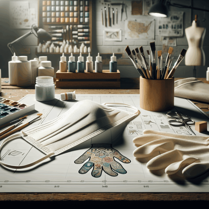 CoreMask ProDefend reusable face mask UK on painter's bench with tools, designed for professional use indoors.